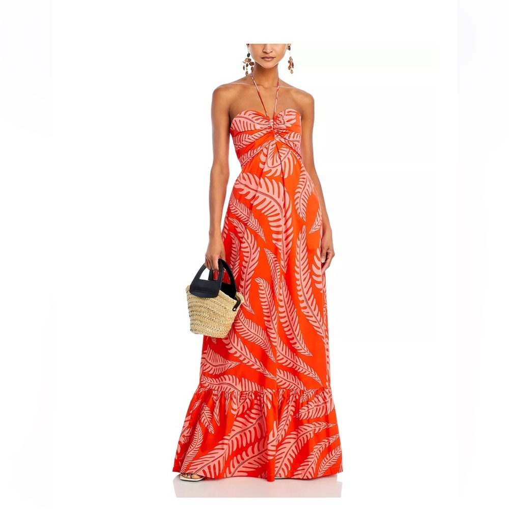 NWT ANDRES OTALARO Mendoza Maxi Dress, coral fern print, designer